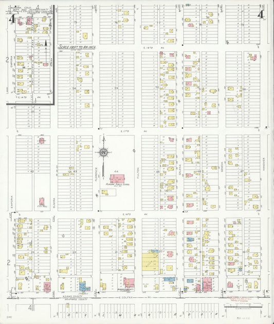 Sanborn Fire Insurance Map from Aurora, Adams And Arapahoe Counties, Colorado (1937), Sheet #0004 - Historic Sanborn Fire Insurance Map Print, vintage old map wall art, antique decor, genealogy gift, Colorado Colorado map