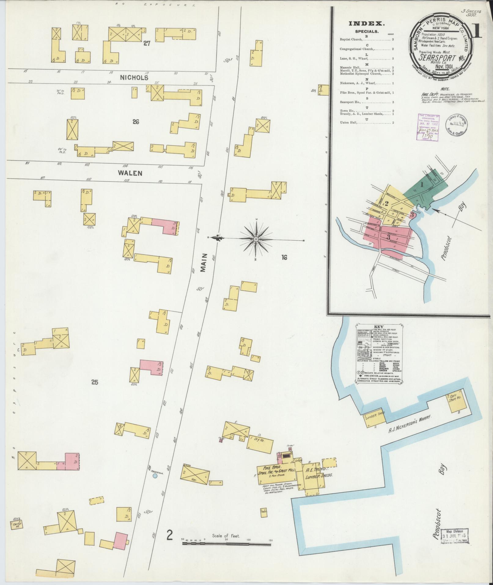 Sanborn Fire Insurance Map from Searsport, Waldo County, Maine. (1901) – Historic Sanborn Fire Insurance Map Print