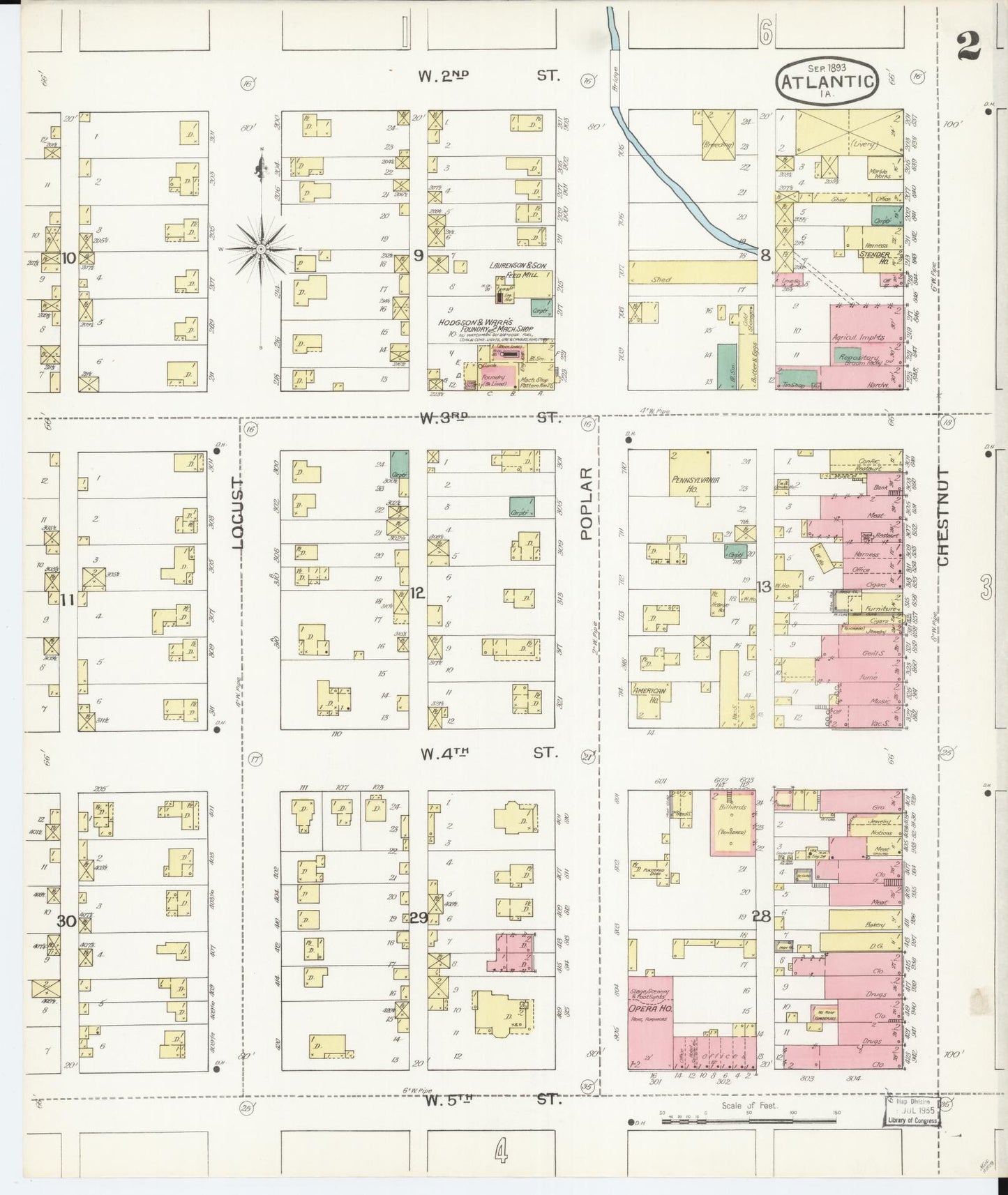 Sanborn Fire Insurance Map from Atlantic, Cass County, Iowa (1893), Sheet #0002 - Historic Sanborn Fire Insurance Map Print, vintage old map wall art