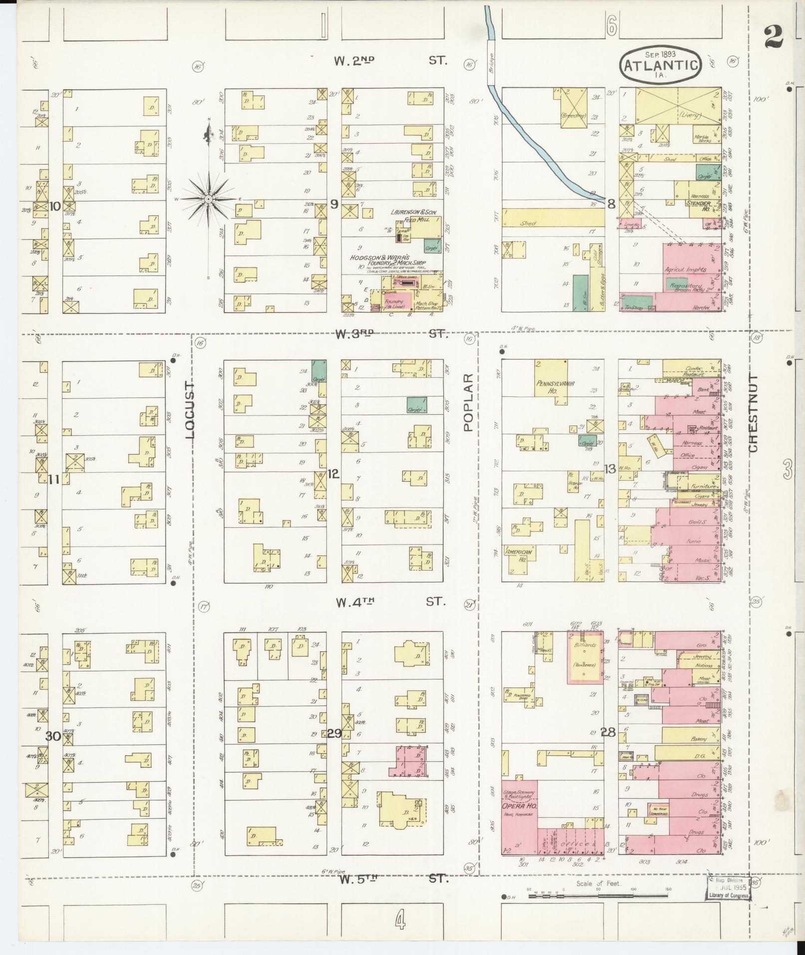 Sanborn Fire Insurance Map from Atlantic, Cass County, Iowa (1893), Sheet #0002 - Historic Sanborn Fire Insurance Map Print, vintage old map wall art