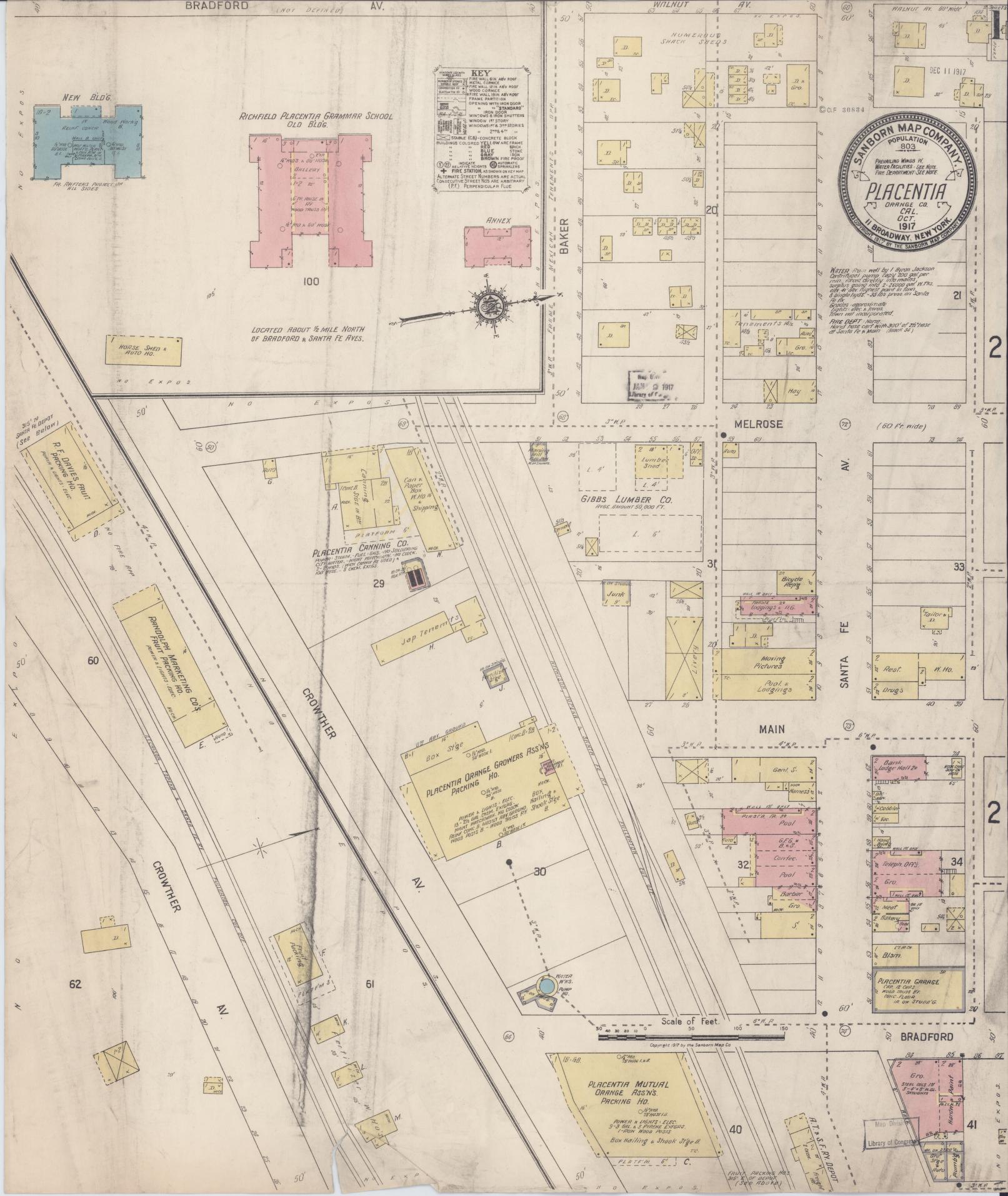 Sanborn Fire Insurance Map from Placentia, Orange County, California. (1917) – Historic Sanborn Fire Insurance Map Print