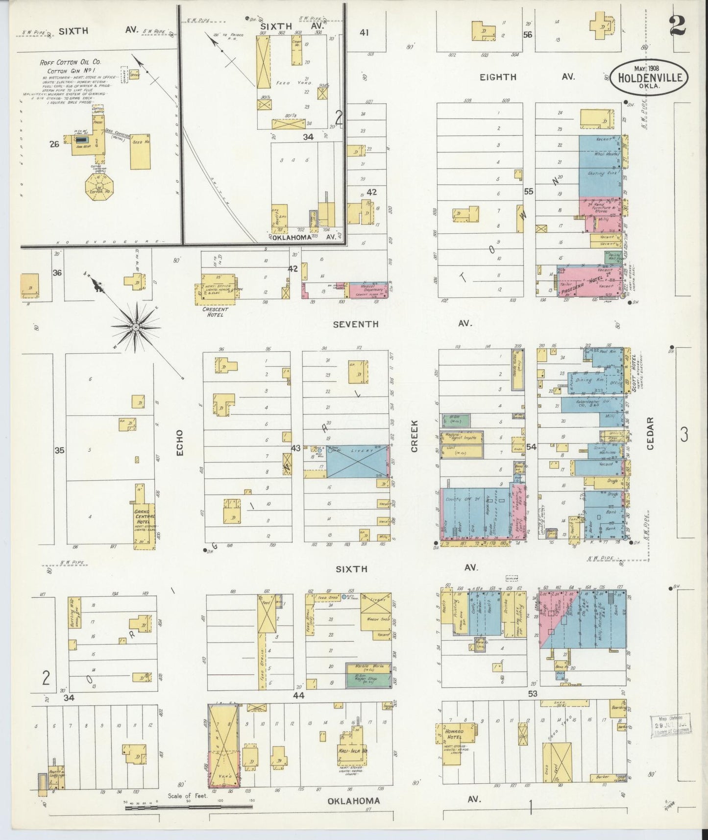 Sanborn Fire Insurance Map from Holdenville, Hughes County, Oklahoma (1908), Sheet #0002 - Historic Sanborn Fire Insurance Map Print, vintage old map wall art, antique decor, genealogy gift, Oklahoma Oklahoma map