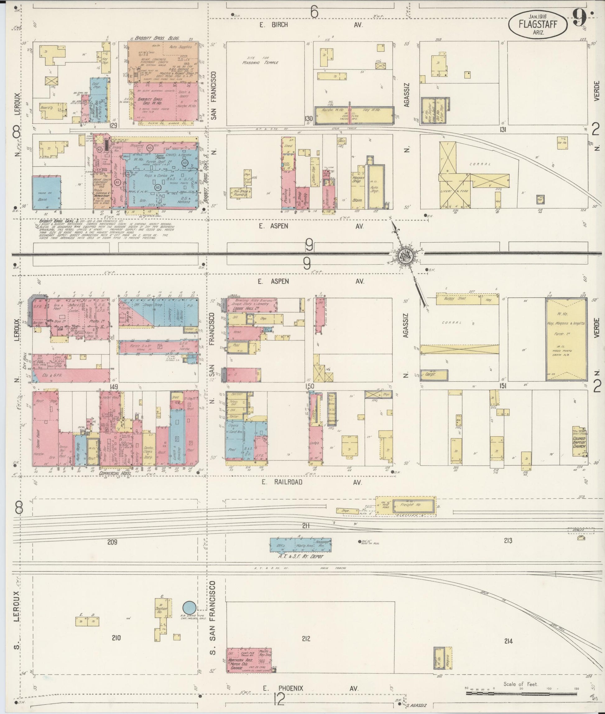 Sanborn Fire Insurance Map from Flagstaff, Coconino County, Arizona (1916), Sheet #0009 - Complete Map Set gallery image, historic Sanborn map, vintage wall art, Arizona Arizona