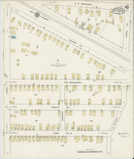 Sanborn Fire Insurance Map from Pitman, Gloucester County, New Jersey (1915), Sheet #0006 - Historic Sanborn Fire Insurance Map Print, vintage old map wall art, antique decor, genealogy gift, New Jersey New Jersey map