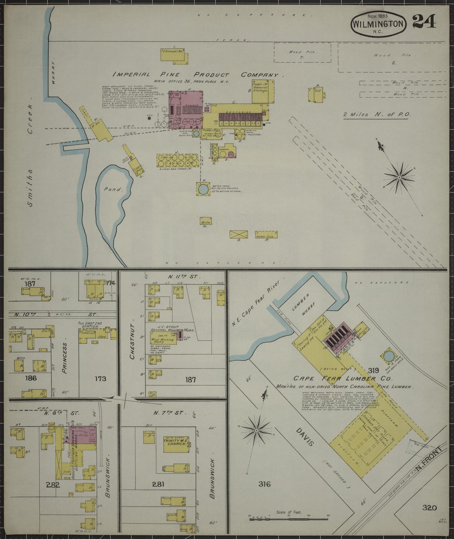 Sanborn Fire Insurance Map from Wilmington, New Hanover County, North Carolina (1893), Sheet #0024 - Complete Map Set gallery image, historic Sanborn map, vintage wall art, North Carolina North Carolina