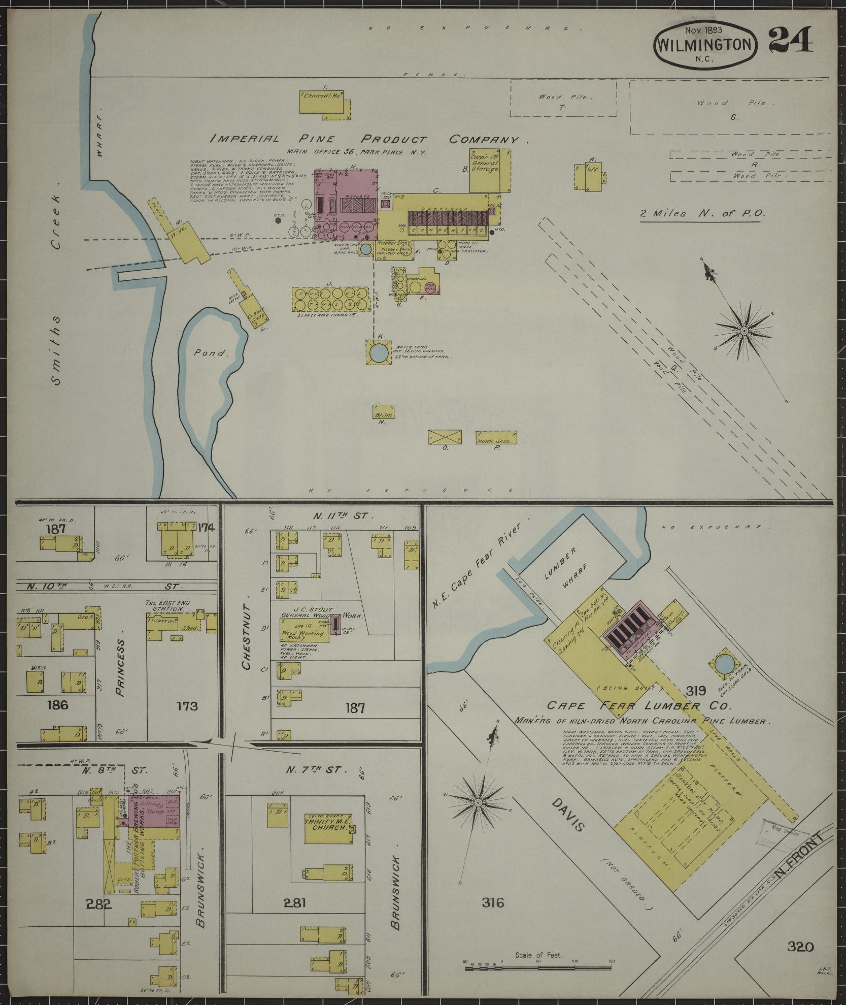 Sanborn Fire Insurance Map from Wilmington, New Hanover County, North Carolina (1893), Sheet #0024 - Complete Map Set gallery image, historic Sanborn map, vintage wall art, North Carolina North Carolina