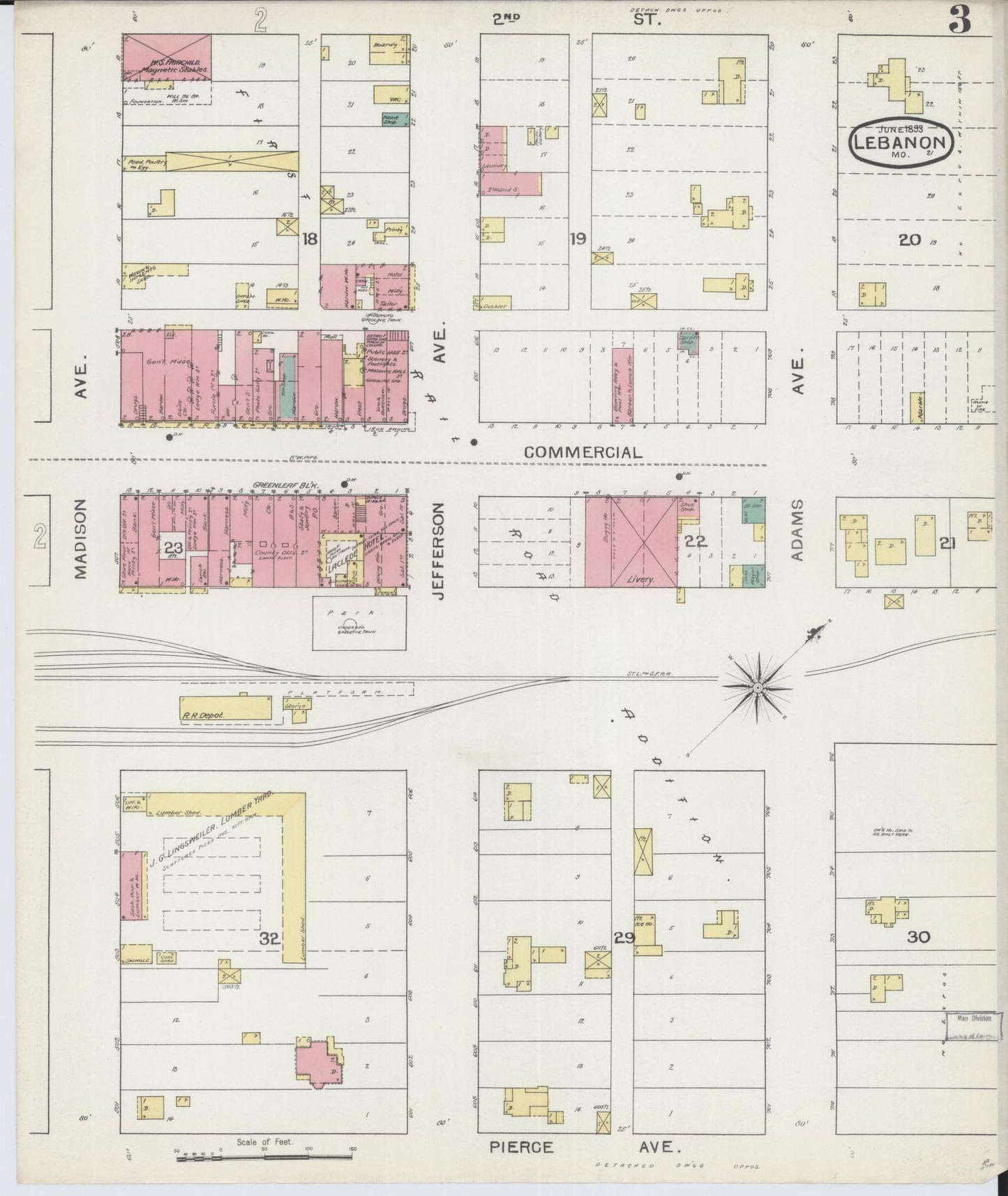 Sanborn Fire Insurance Map from Lebanon, Laclede County, Missouri (1893), Sheet #0003 - Complete Map Set gallery image, historic Sanborn map, vintage wall art, Missouri Missouri