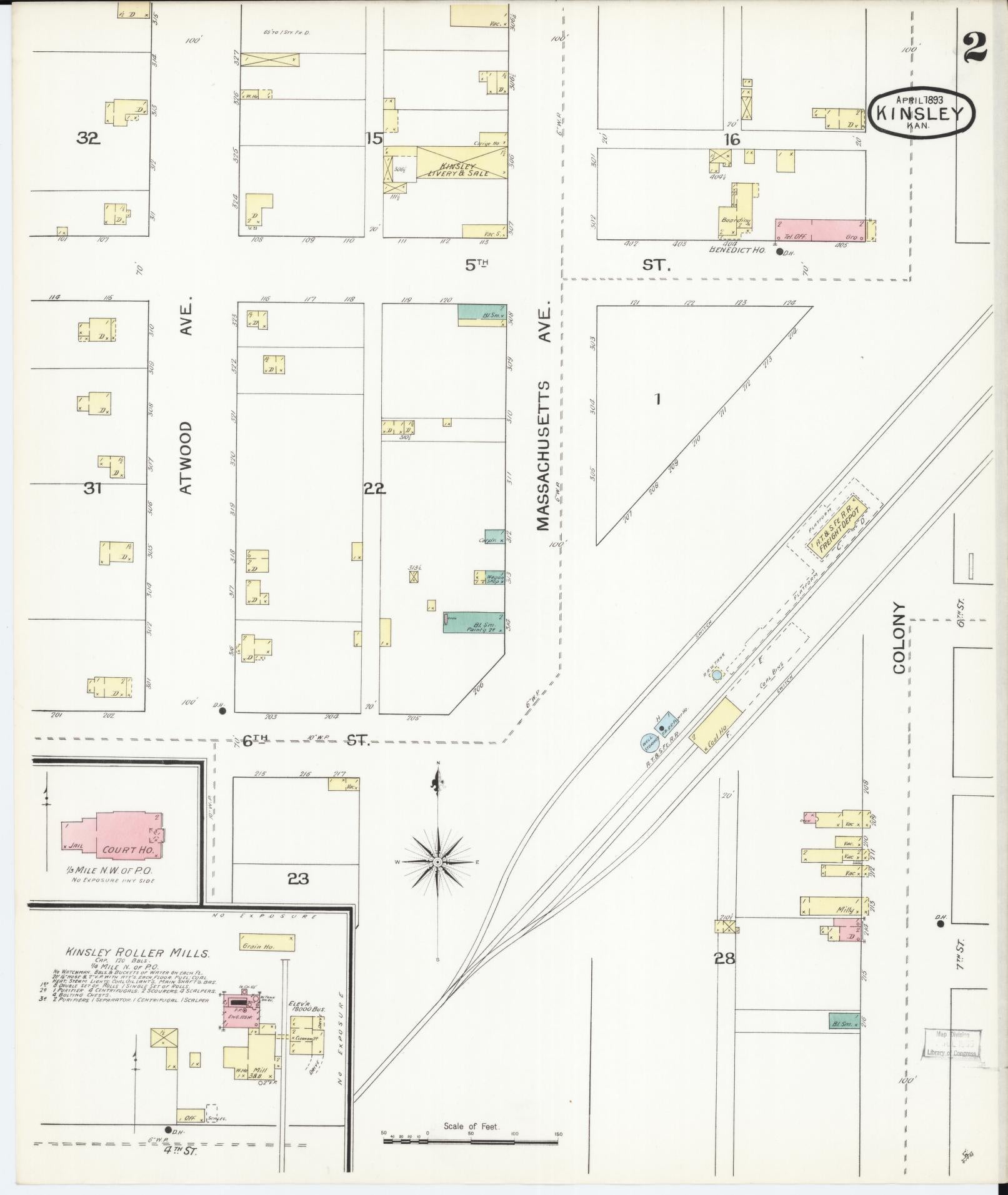 Sanborn Fire Insurance Map from Kinsley, Edwards County, Kansas (1893), Sheet #0002 - Historic Sanborn Fire Insurance Map Print, vintage old map wall art, antique decor, genealogy gift, Kansas Kansas map