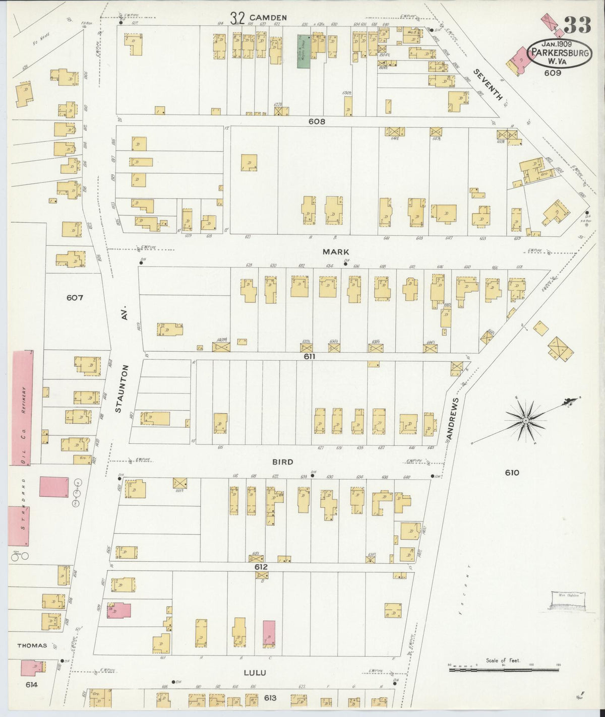 Sanborn Fire Insurance Map from Parkersburg, Wood County, West Virginia (1909), Sheet #0033 - Complete Map Set gallery image, historic Sanborn map, vintage wall art, West Virginia West Virginia