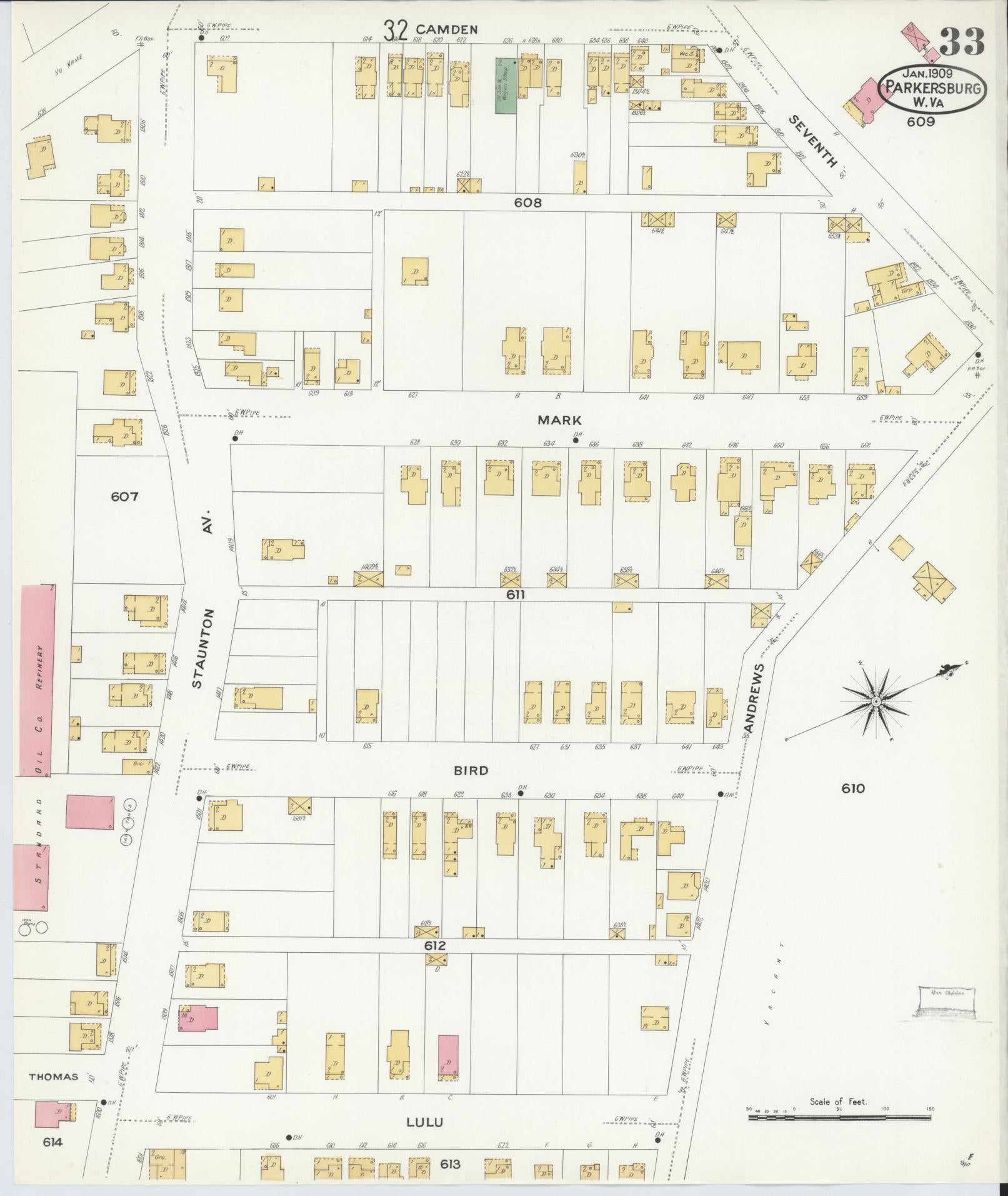 Sanborn Fire Insurance Map from Parkersburg, Wood County, West Virginia (1909), Sheet #0033 - Complete Map Set gallery image, historic Sanborn map, vintage wall art, West Virginia West Virginia
