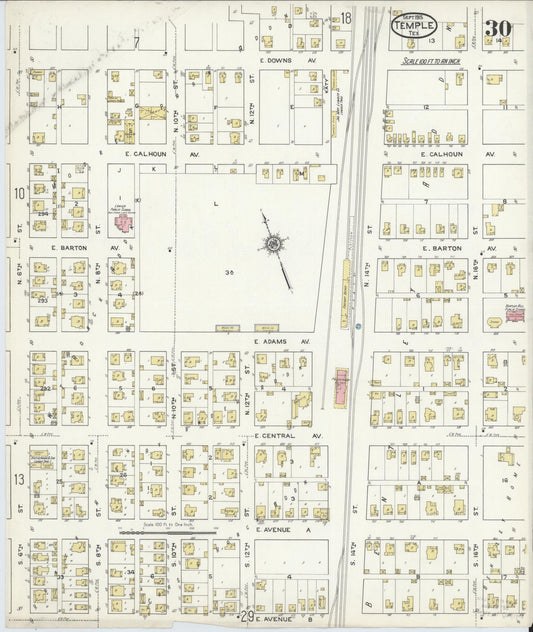 Sanborn Fire Insurance Map from Temple, Bell County, Texas (1915), Sheet #0030 - Historic Sanborn Fire Insurance Map Print, vintage old map wall art, antique decor, genealogy gift, Texas Texas map