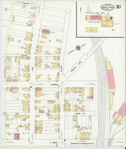 Sanborn Fire Insurance Map from Middletown, Dauphin County, Pennsylvania (1911), Sheet #0010 - Historic Sanborn Fire Insurance Map Print, vintage old map wall art, antique decor, genealogy gift, Pennsylvania Pennsylvania map