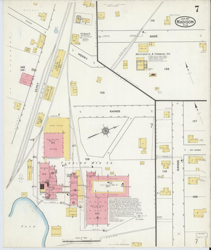Sanborn Fire Insurance Map from Madison, Madison County, Florida (1917), Sheet #0007 - Historic Sanborn Fire Insurance Map Print, vintage old map wall art, antique decor, genealogy gift, Florida Florida map
