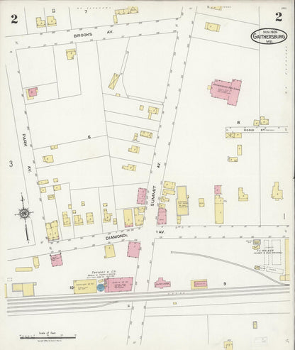 Sanborn Fire Insurance Map from Gaithersburg, Montgomery County, Maryland (1924), Sheet #0002 - Complete Map Set gallery image, historic Sanborn map, vintage wall art, Maryland Maryland