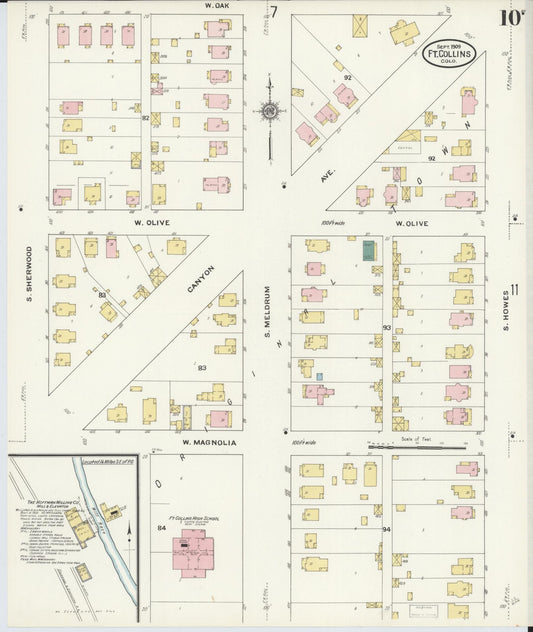 Sanborn Fire Insurance Map from Fort Collins, Larimer County, Colorado (1909), Sheet #0010 - Historic Sanborn Fire Insurance Map Print, vintage old map wall art, antique decor, genealogy gift, Colorado Colorado map