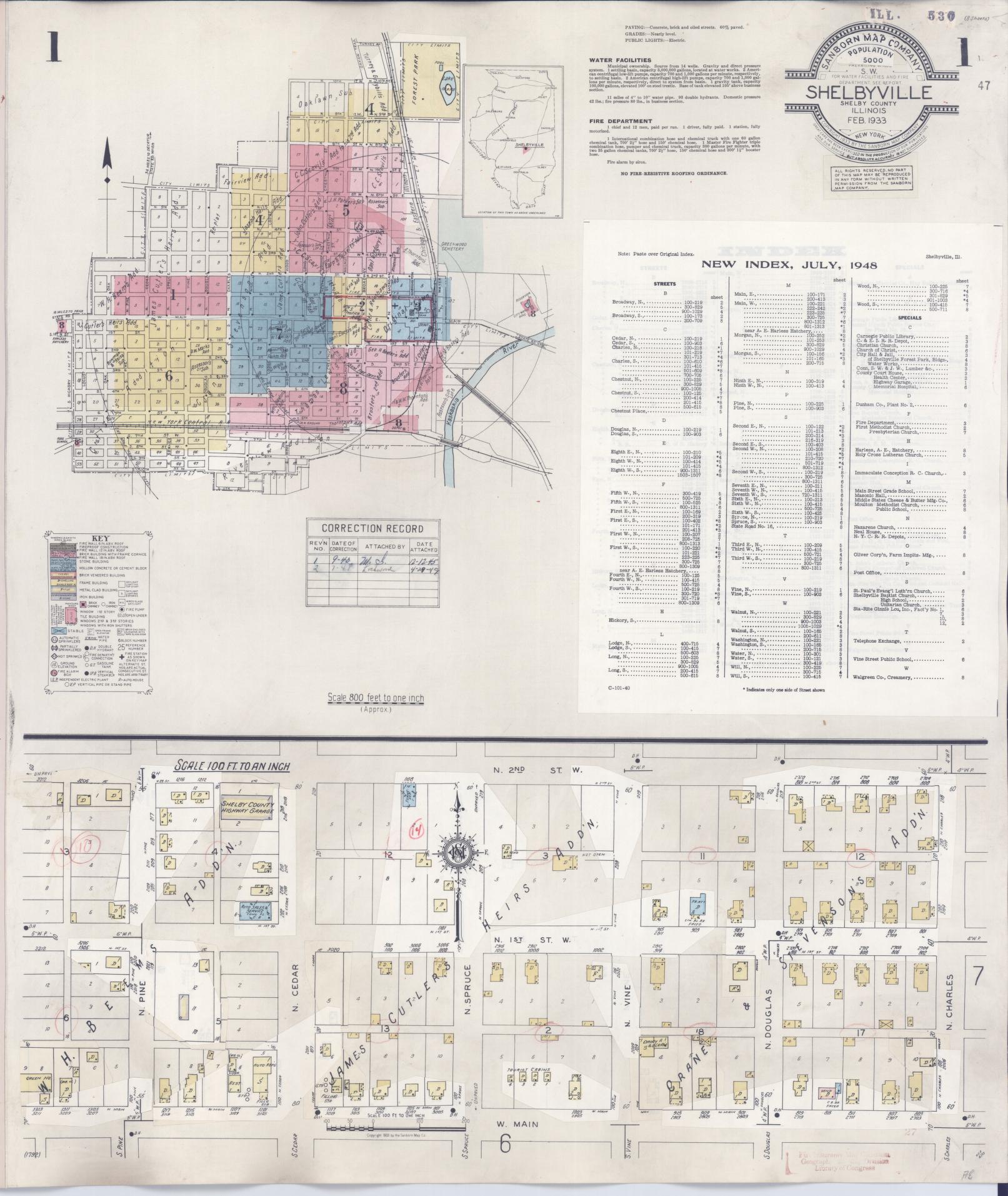 Sanborn Fire Insurance Map from Shelbyville, Shelby County, Illinois (1941), Sheet #0001 - Complete Map Set gallery image, historic Sanborn map, vintage wall art, Illinois Illinois