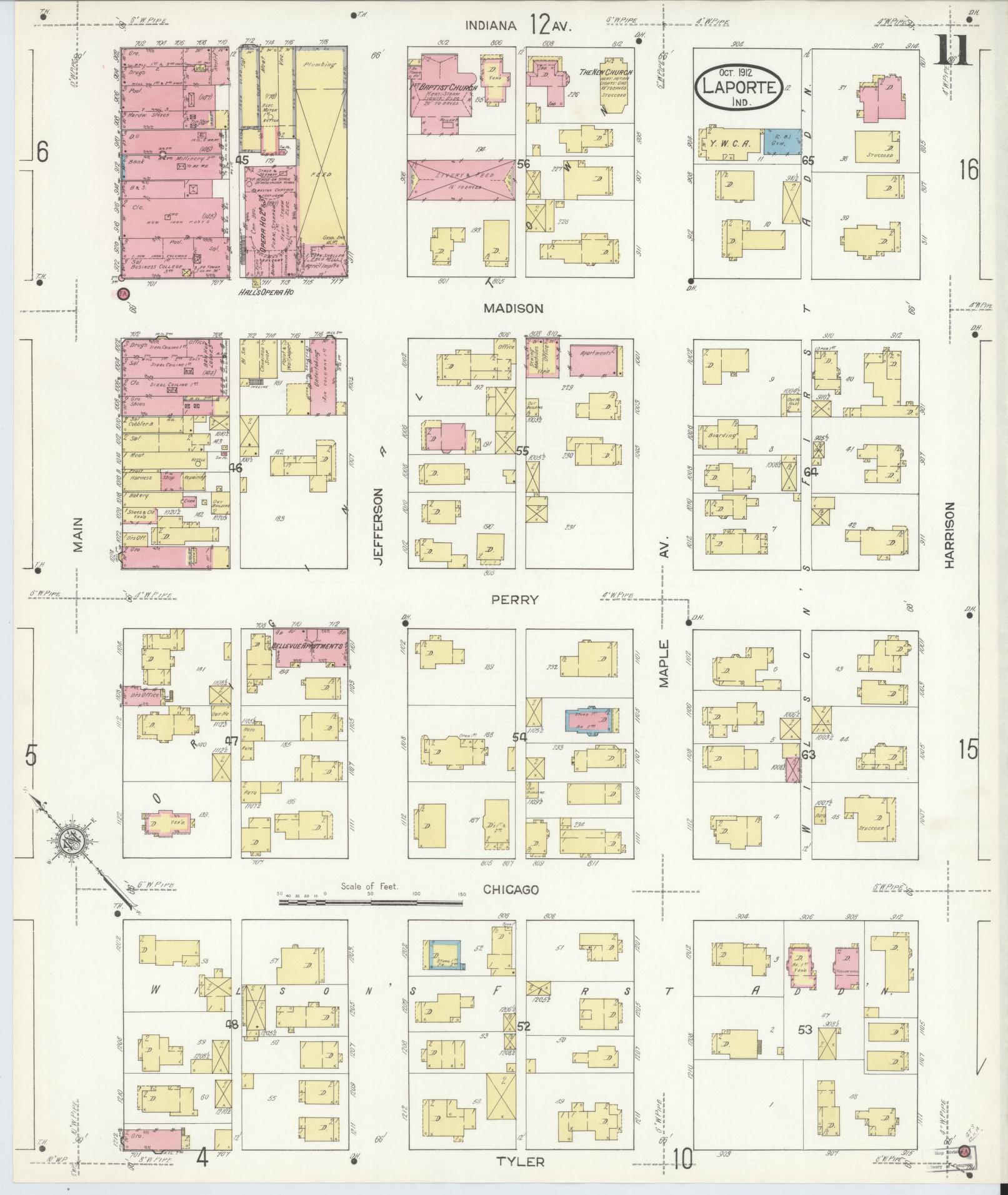 Sanborn Fire Insurance Map from La Porte, La Porte County, Indiana (1912), Sheet #0011 - Complete Map Set gallery image, historic Sanborn map, vintage wall art, Indiana Indiana
