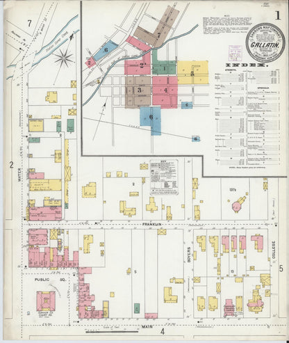 Sanborn Fire Insurance Map from Gallatin, Sumner County, Tennessee (1903), Sheet #0001 - Complete Map Set gallery image, historic Sanborn map, vintage wall art, Tennessee Tennessee
