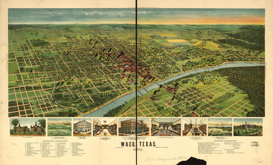 Waco, Texas 1892. (1892) – Historic Bird’s-Eye View Panorama Print