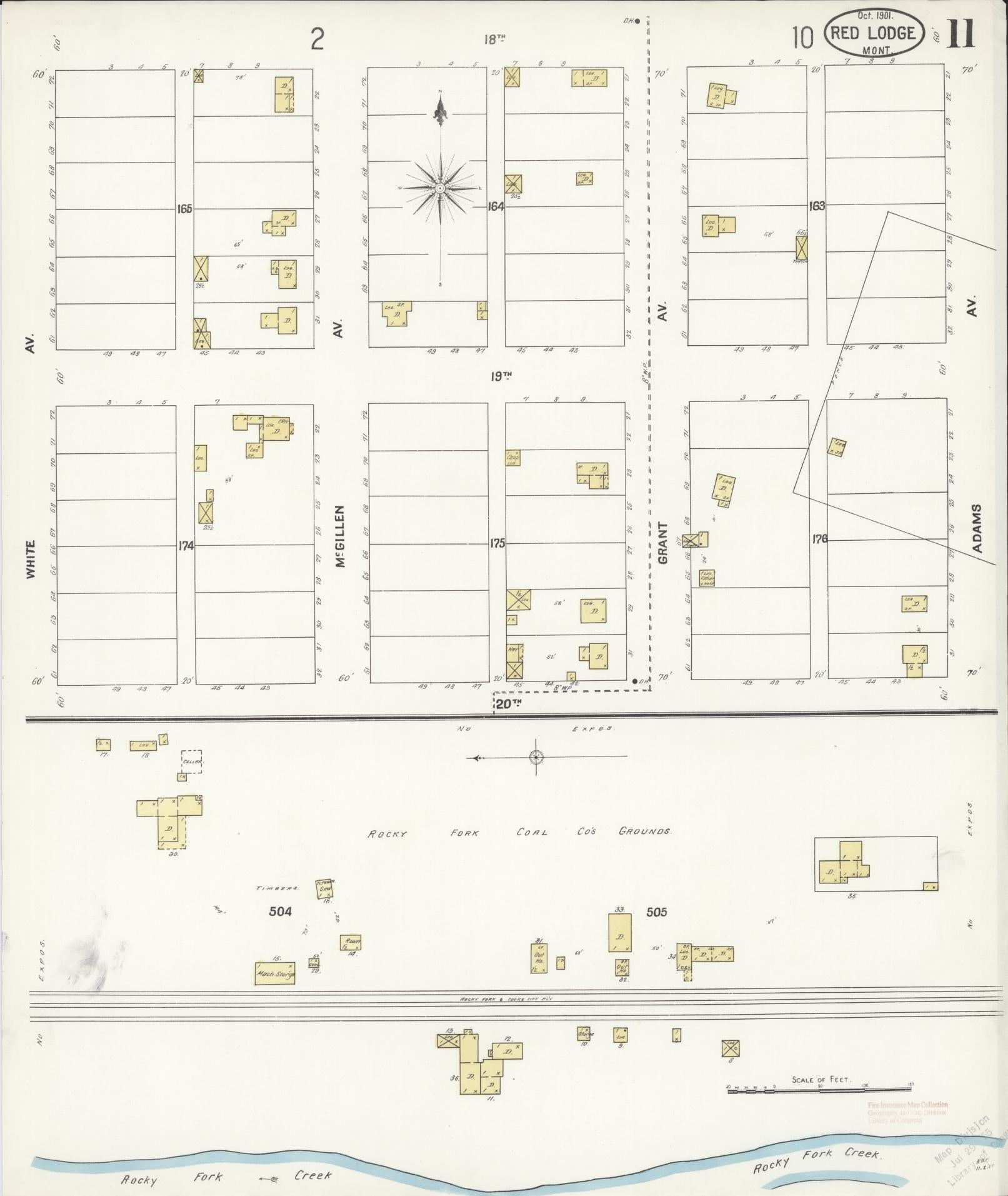 Sanborn Fire Insurance Map from Red Lodge, Carbon County, Montana (1901), Sheet #0011 - Historic Sanborn Fire Insurance Map Print, vintage old map wall art, antique decor, genealogy gift, Montana Montana map