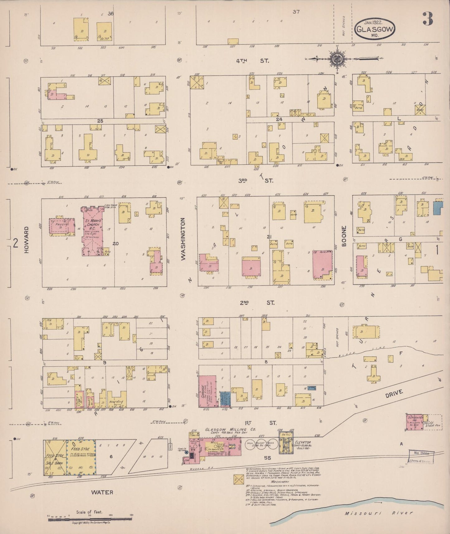 Sanborn Fire Insurance Map from Glasgow, Howard County, Missouri (1922), Sheet #0003 - Complete Map Set gallery image, historic Sanborn map, vintage wall art, Missouri Missouri