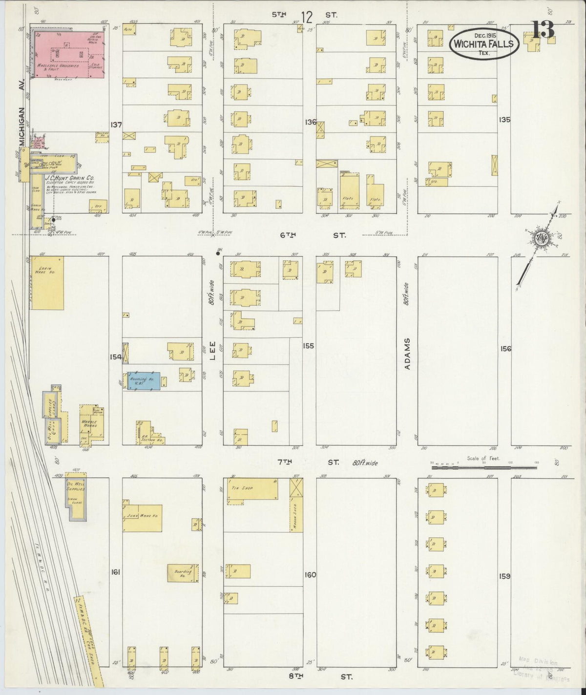 Sanborn Fire Insurance Map from Wichita Falls, Wichita County, Texas (1915), Sheet #0013 - Complete Map Set gallery image, historic Sanborn map, vintage wall art, Texas Texas
