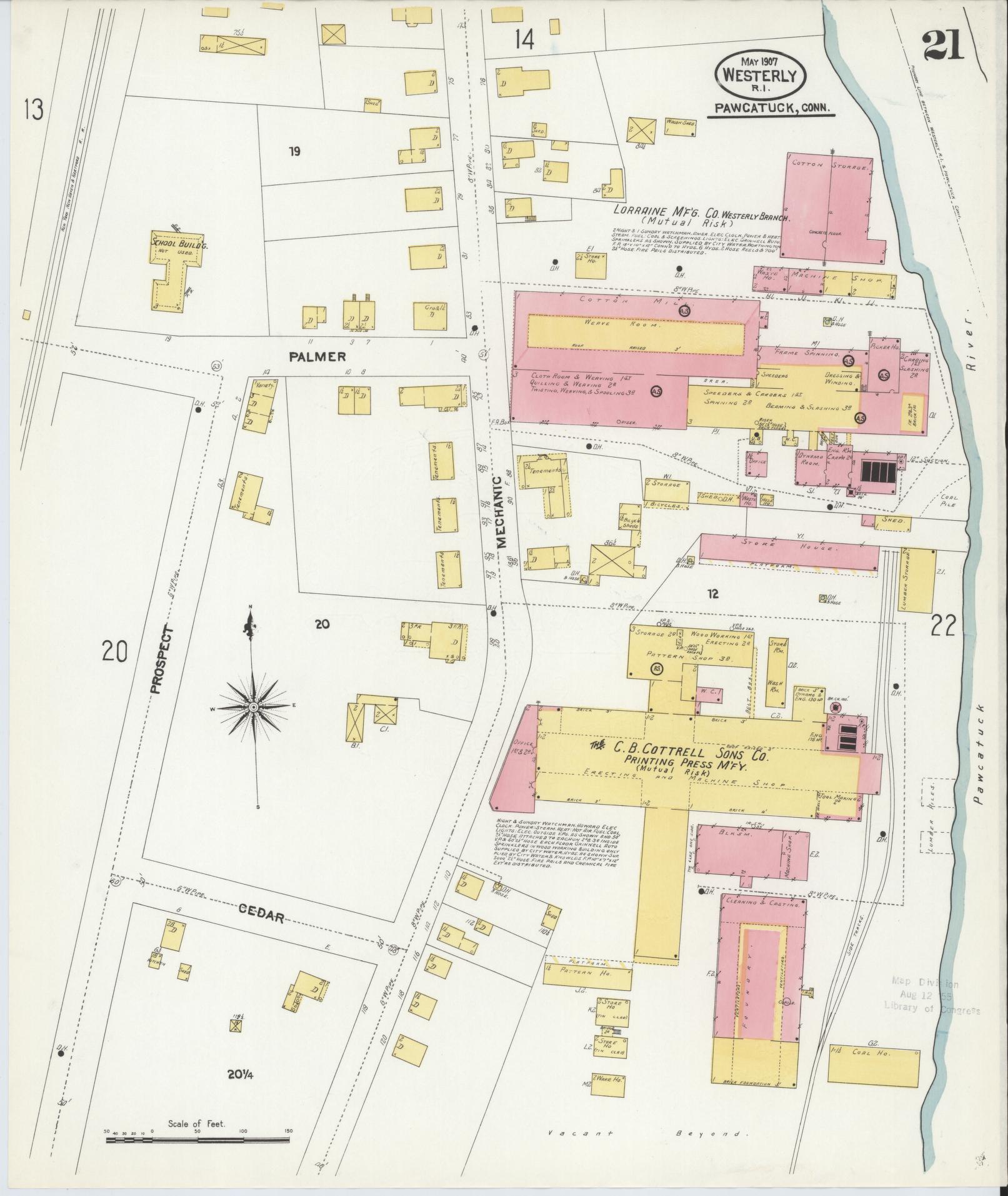 Sanborn Fire Insurance Map from Westerly, Washington County, Rhode Island (1907), Sheet #0021 - Complete Map Set gallery image, historic Sanborn map, vintage wall art, Rhode Island Rhode Island
