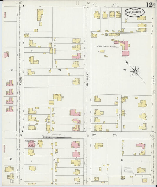 Sanborn Fire Insurance Map from Bowling Green, Warren County, Kentucky (1895), Sheet #0012 - Historic Sanborn Fire Insurance Map Print, vintage old map wall art, antique decor, genealogy gift, Kentucky Kentucky map