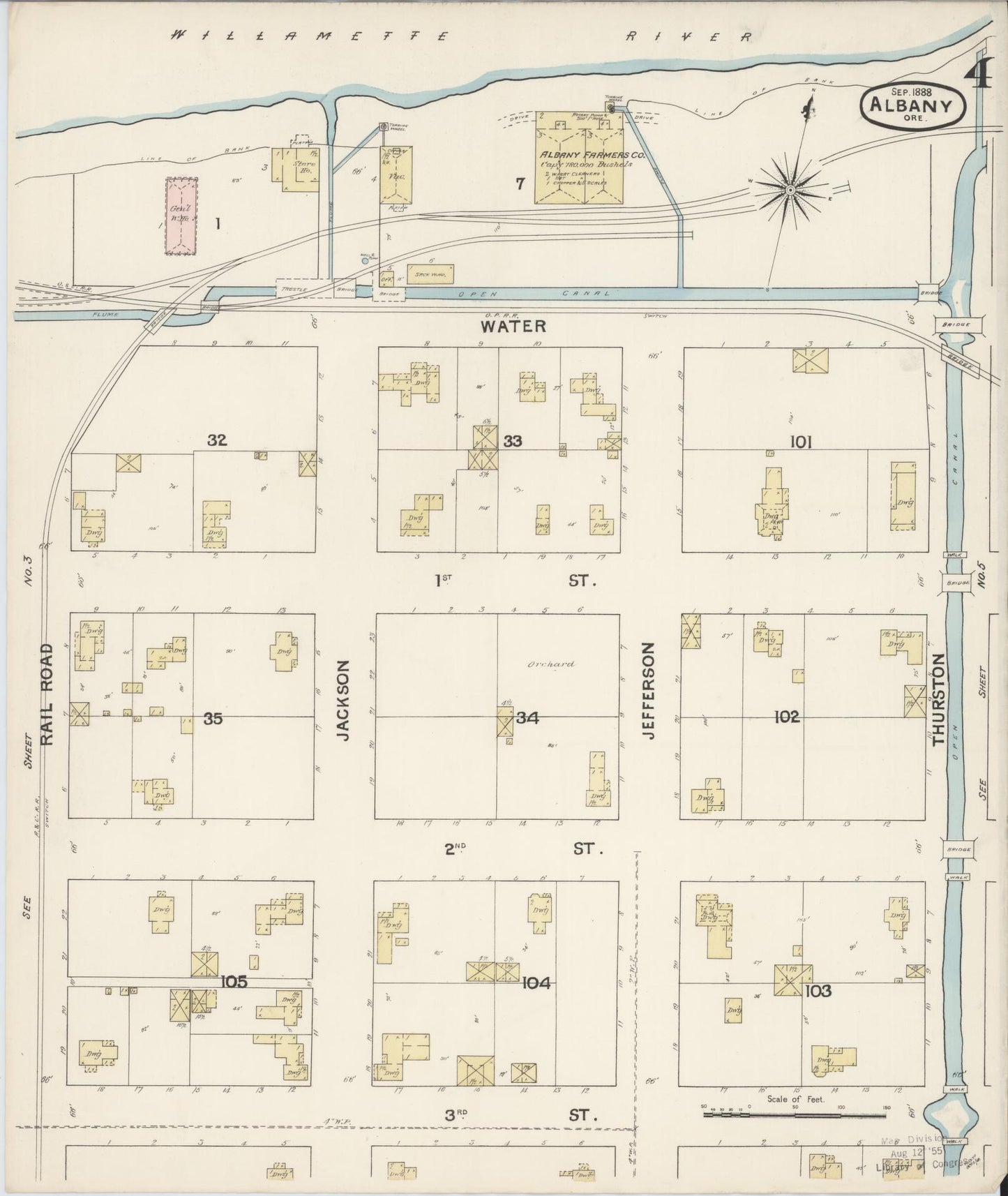 Sanborn Fire Insurance Map from Albany, Linn County, Oregon (1888), Sheet #0004 - Complete Map Set gallery image, historic Sanborn map, vintage wall art, Oregon Oregon