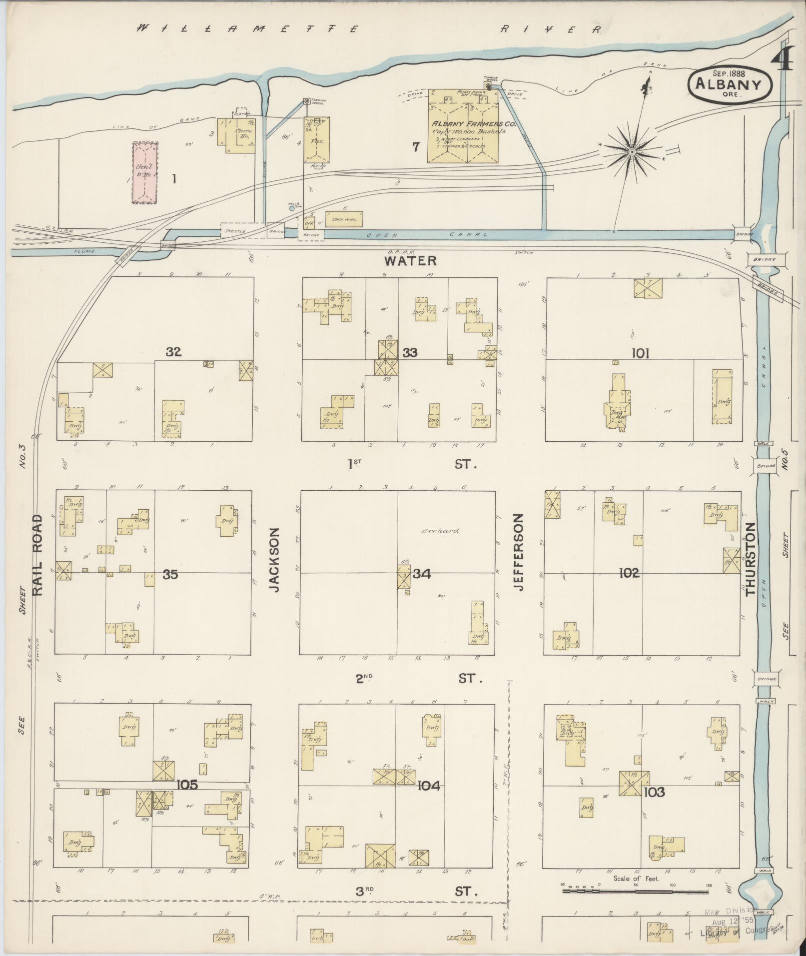 Sanborn Fire Insurance Map from Albany, Linn County, Oregon (1888), Sheet #0004 - Complete Map Set gallery image, historic Sanborn map, vintage wall art, Oregon Oregon