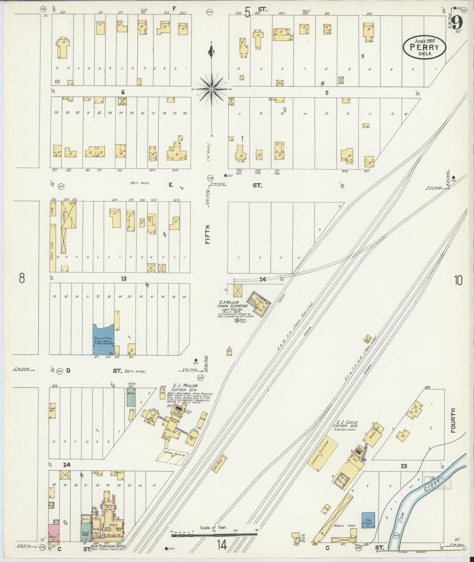 Sanborn Fire Insurance Map from Perry, Noble County, Oklahoma (1907), Sheet #0009 - Complete Map Set gallery image, historic Sanborn map, vintage wall art, Oklahoma Oklahoma
