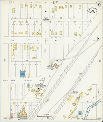 Sanborn Fire Insurance Map from Perry, Noble County, Oklahoma (1907), Sheet #0009 - Complete Map Set gallery image, historic Sanborn map, vintage wall art, Oklahoma Oklahoma