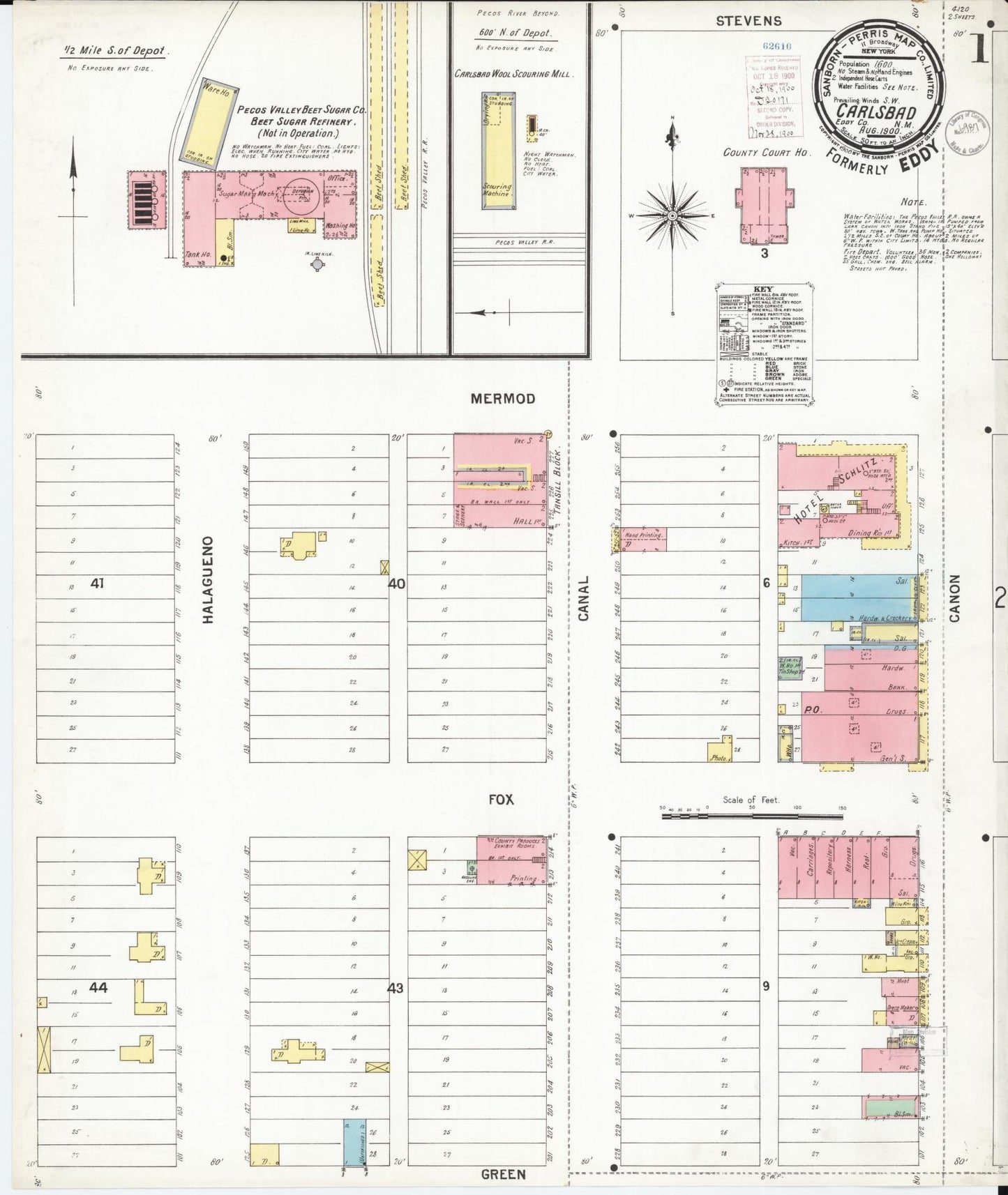 Sanborn Fire Insurance Map from Carlsbad, Eddy County, New Mexico (1900), Sheet #0001 - Complete Map Set gallery image, historic Sanborn map, vintage wall art, New Mexico New Mexico