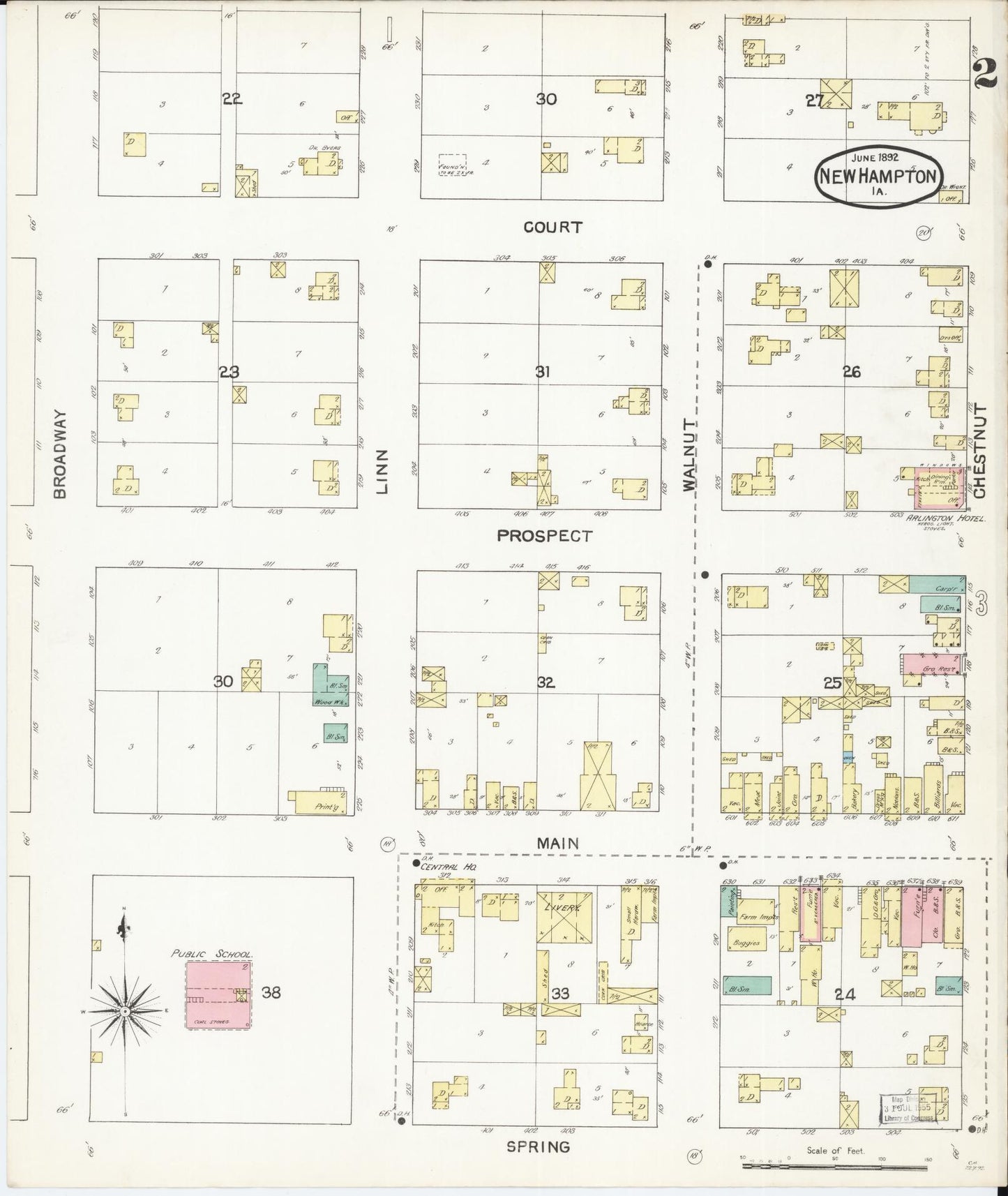 Sanborn Fire Insurance Map from New Hampton, Chickasaw County, Iowa (1892), Sheet #0002 - Historic Sanborn Fire Insurance Map Print
