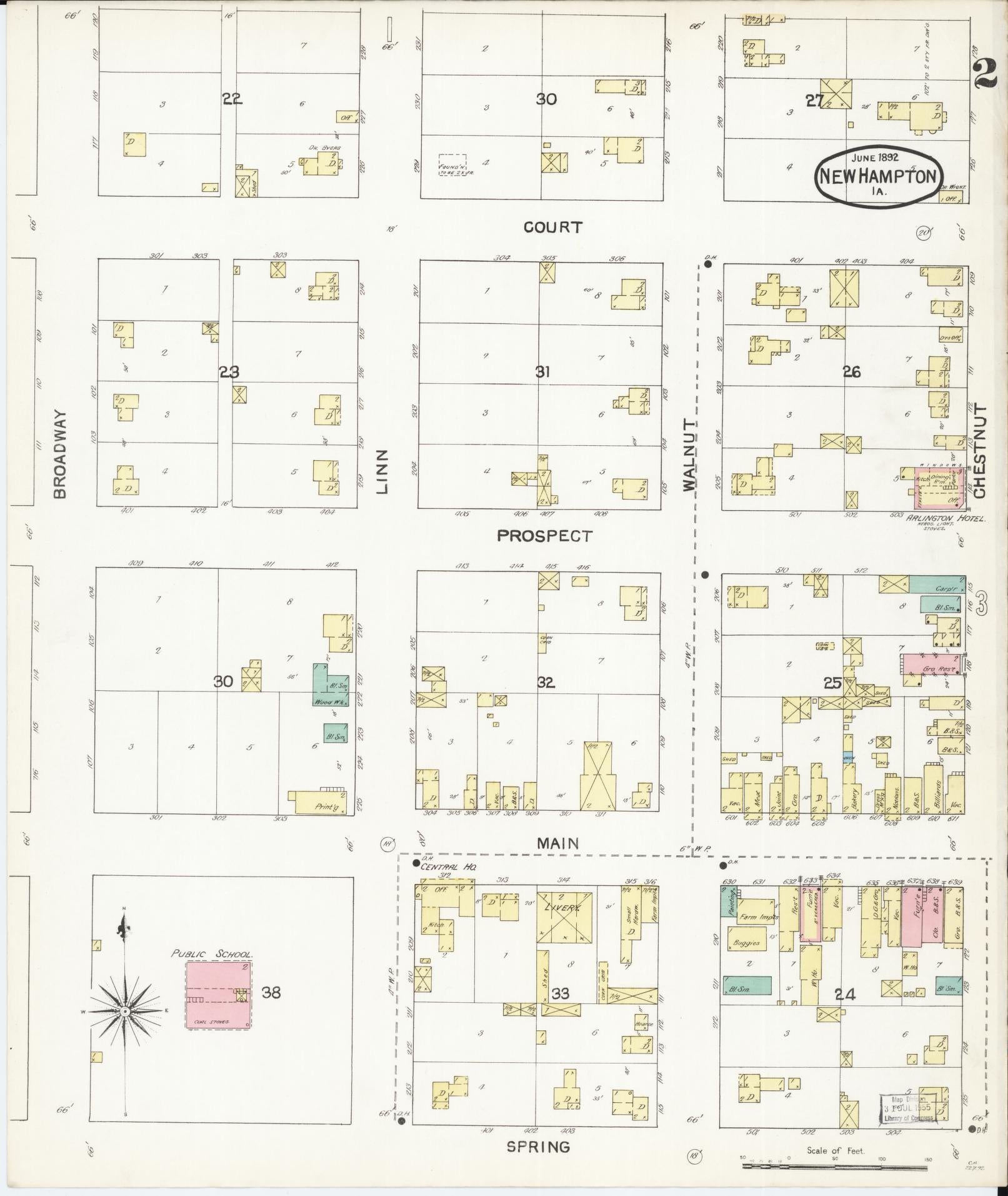 Sanborn Fire Insurance Map from New Hampton, Chickasaw County, Iowa (1892), Sheet #0002 - Historic Sanborn Fire Insurance Map Print