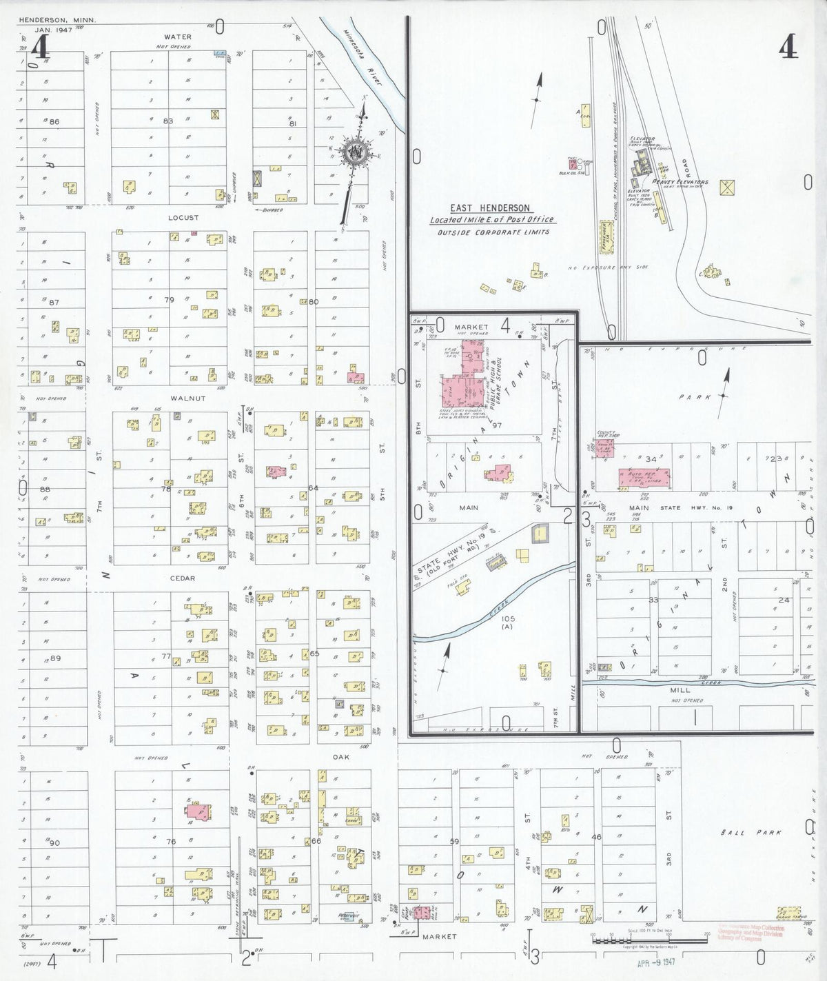 Sanborn Fire Insurance Map from Henderson, Sibley County, Minnesota (1947), Sheet #0004 - Historic Sanborn Fire Insurance Map Print, vintage old map wall art, antique decor, genealogy gift, Minnesota Minnesota map