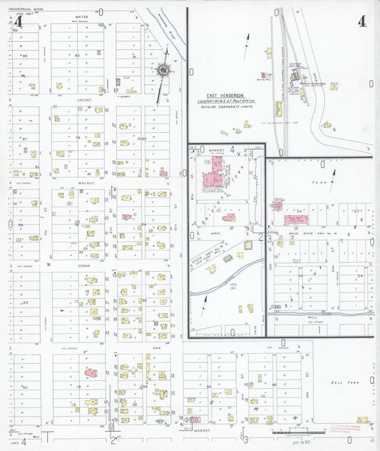 Sanborn Fire Insurance Map from Henderson, Sibley County, Minnesota (1947), Sheet #0004 - Historic Sanborn Fire Insurance Map Print, vintage old map wall art, antique decor, genealogy gift, Minnesota Minnesota map