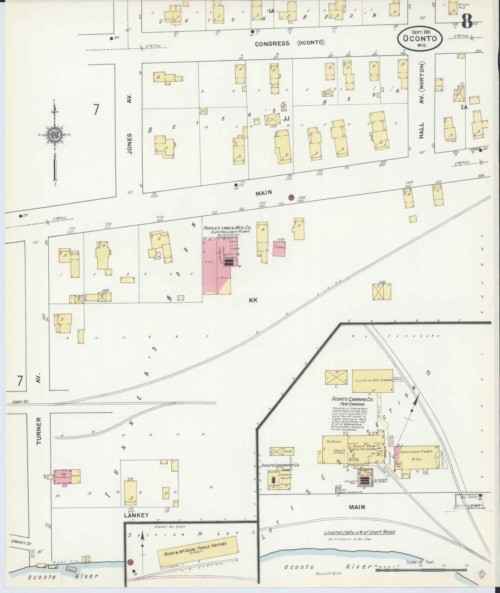 Sanborn Fire Insurance Map from Oconto, Oconto County, Wisconsin (1911), Sheet #0008 - Complete Map Set gallery image, historic Sanborn map, vintage wall art, Wisconsin Wisconsin