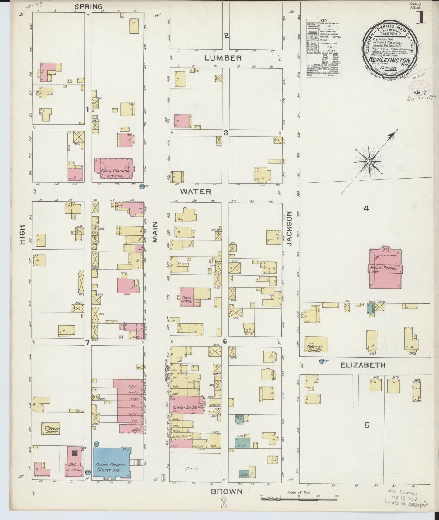 Sanborn Fire Insurance Map from New Lexington, Perry County, Ohio (1893), Sheet #0001 - Complete Map Set gallery image, historic Sanborn map, vintage wall art, Ohio Ohio