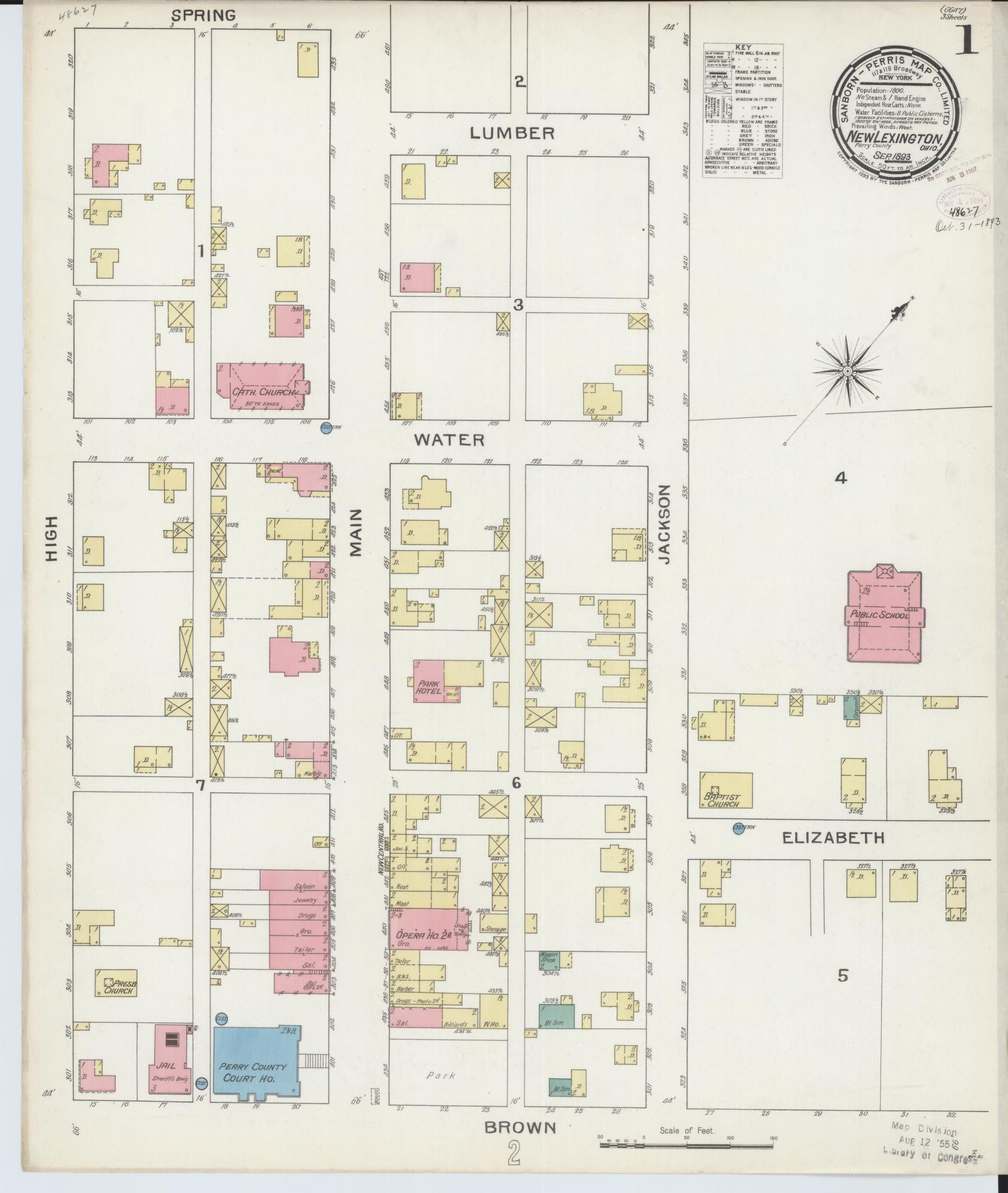 Sanborn Fire Insurance Map from New Lexington, Perry County, Ohio (1893), Sheet #0001 - Complete Map Set gallery image, historic Sanborn map, vintage wall art, Ohio Ohio