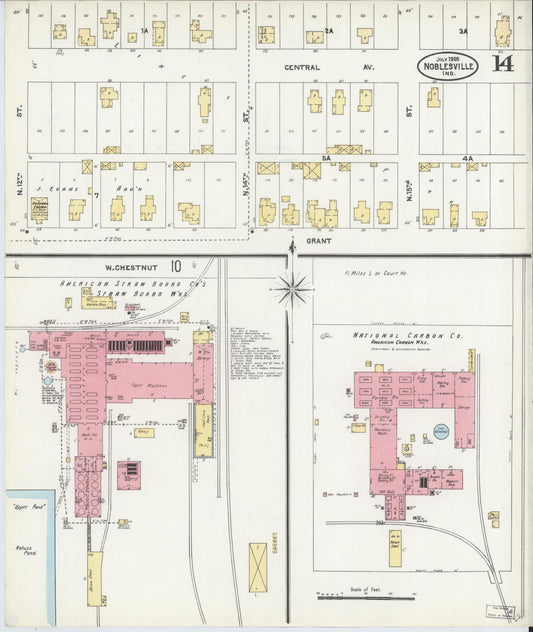 Sanborn Fire Insurance Map from Noblesville, Hamilton County, Indiana (1905), Sheet #0014 - Historic Sanborn Fire Insurance Map Print, vintage old map wall art, antique decor, genealogy gift, Indiana Indiana map