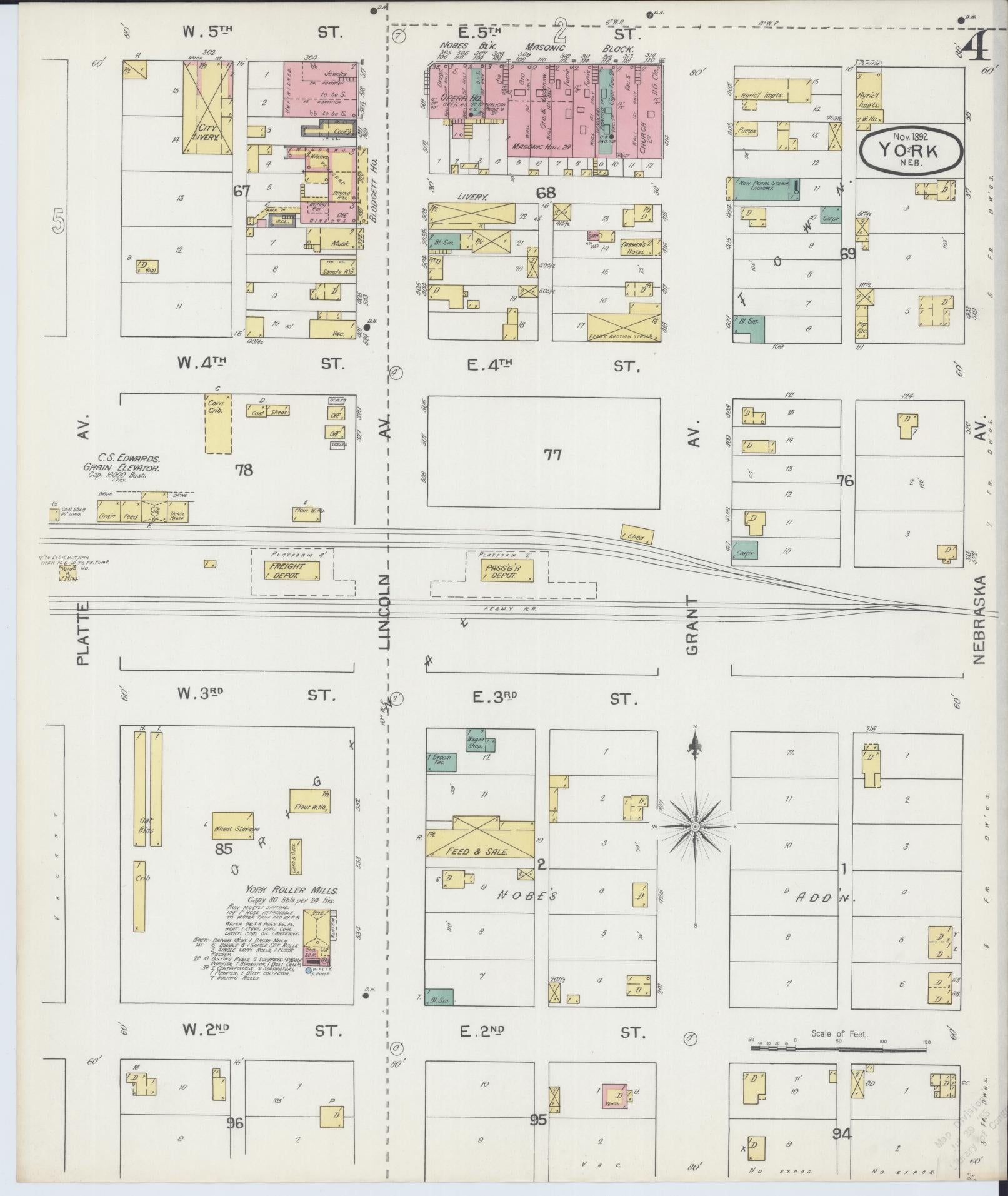 Sanborn Fire Insurance Map from York, York County, Nebraska (1892), Sheet #0004 - Complete Map Set gallery image, historic Sanborn map, vintage wall art, Nebraska Nebraska