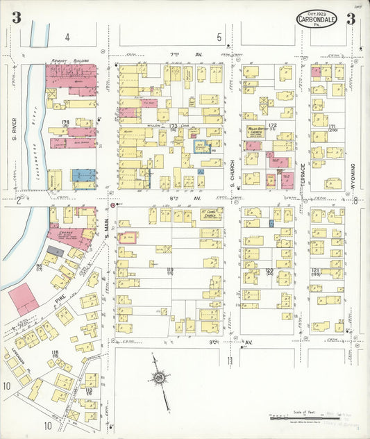 Sanborn Fire Insurance Map from Carbondale, Lackawanna County, Pennsylvania (1923), Sheet #0003 - Historic Sanborn Fire Insurance Map Print, vintage old map wall art, antique decor, genealogy gift, Pennsylvania Pennsylvania map