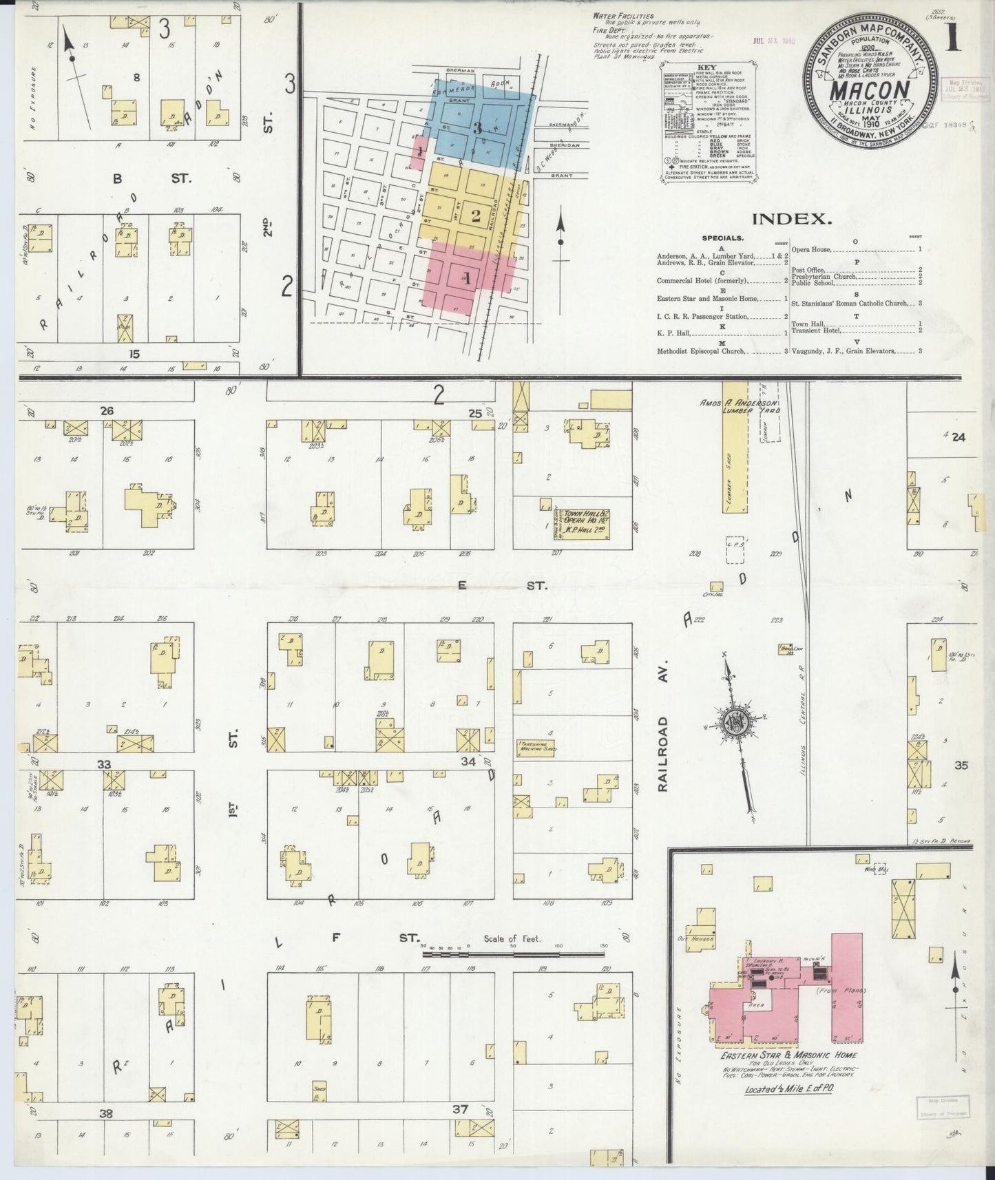 Sanborn Fire Insurance Map from Macon, Macon County, Illinois (1910), Sheet #0001 - Historic Sanborn Fire Insurance Map Print, vintage old map wall art, antique decor, genealogy gift, Illinois Illinois map