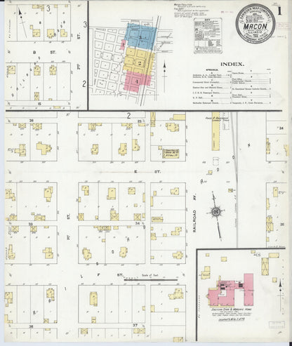 Sanborn Fire Insurance Map from Macon, Macon County, Illinois (1910), Sheet #0001 - Historic Sanborn Fire Insurance Map Print, vintage old map wall art, antique decor, genealogy gift, Illinois Illinois map