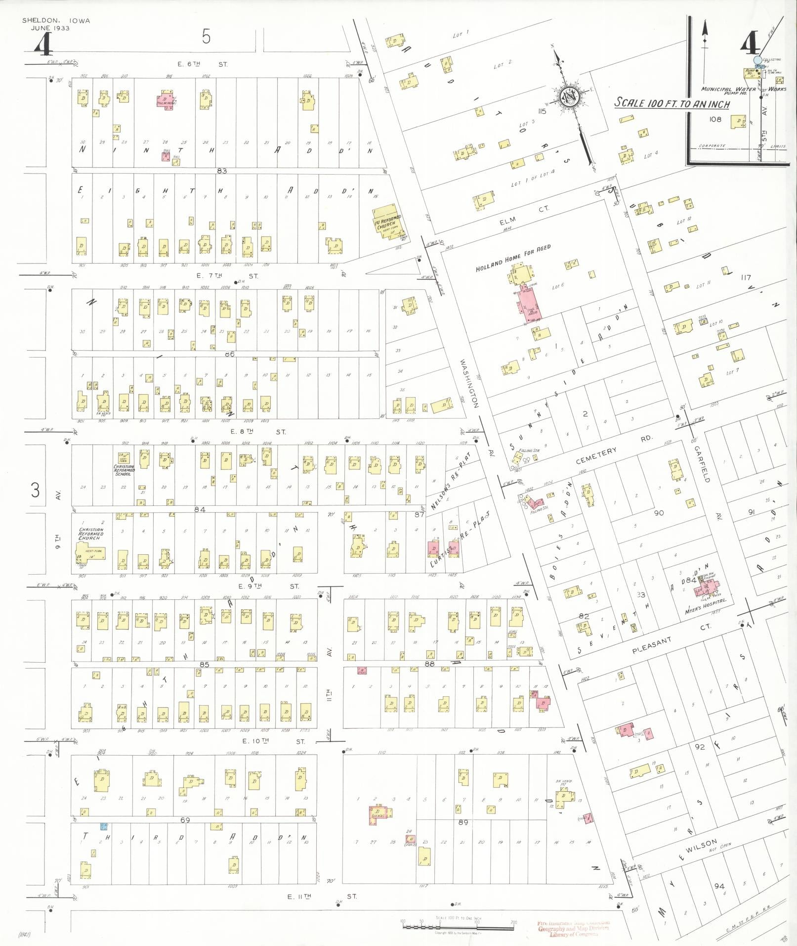 Sanborn Fire Insurance Map from Sheldon, O'Brien County, Iowa (1933), Sheet #0004 - Historic Sanborn Fire Insurance Map Print, vintage old map wall art