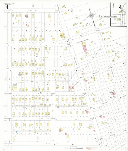 Sanborn Fire Insurance Map from Sheldon, O'Brien County, Iowa (1933), Sheet #0004 - Historic Sanborn Fire Insurance Map Print, vintage old map wall art