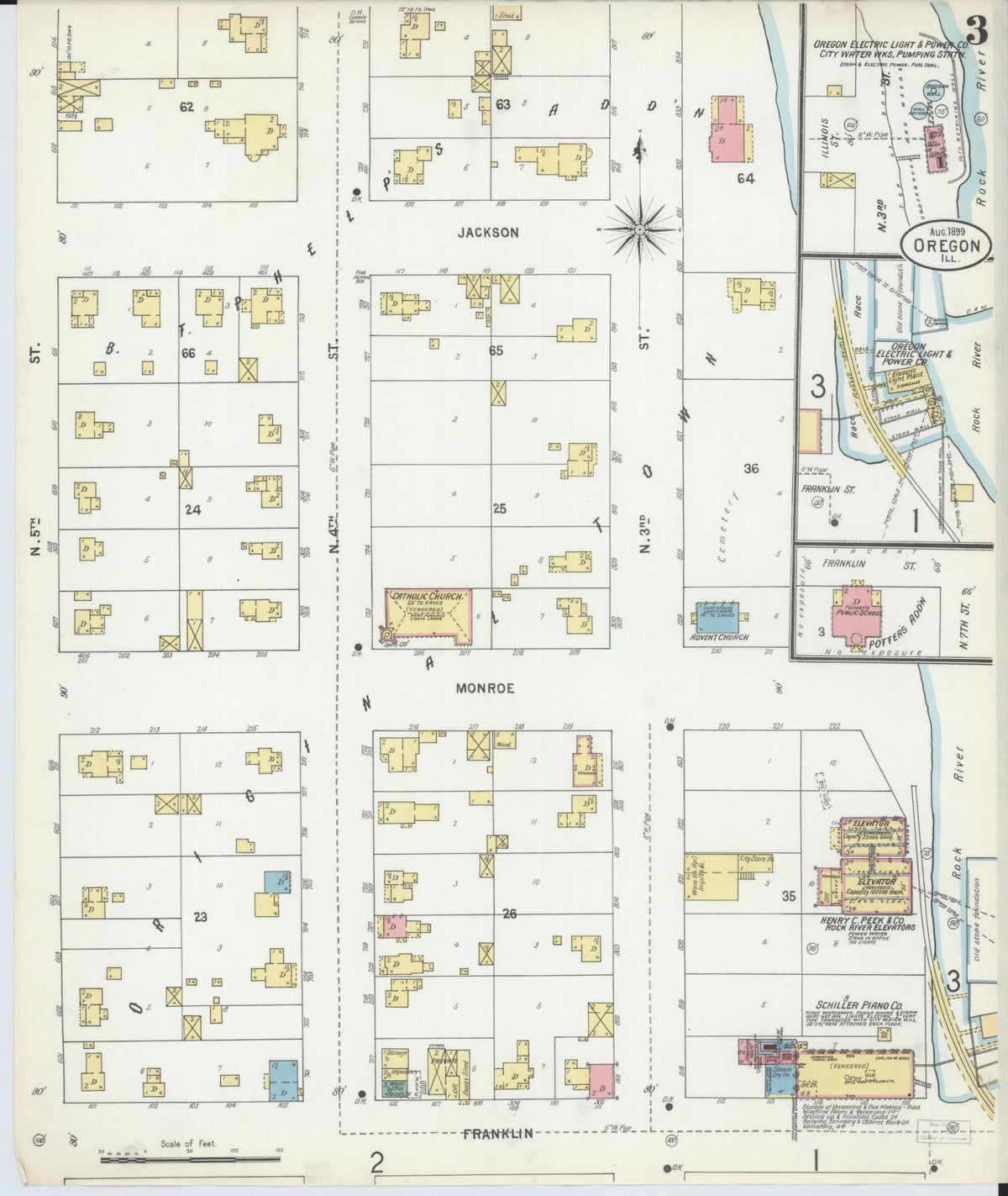 Sanborn Fire Insurance Map from Oregon, Ogle County, Illinois (1899), Sheet #0003 - Complete Map Set gallery image, historic Sanborn map, vintage wall art, Illinois Illinois