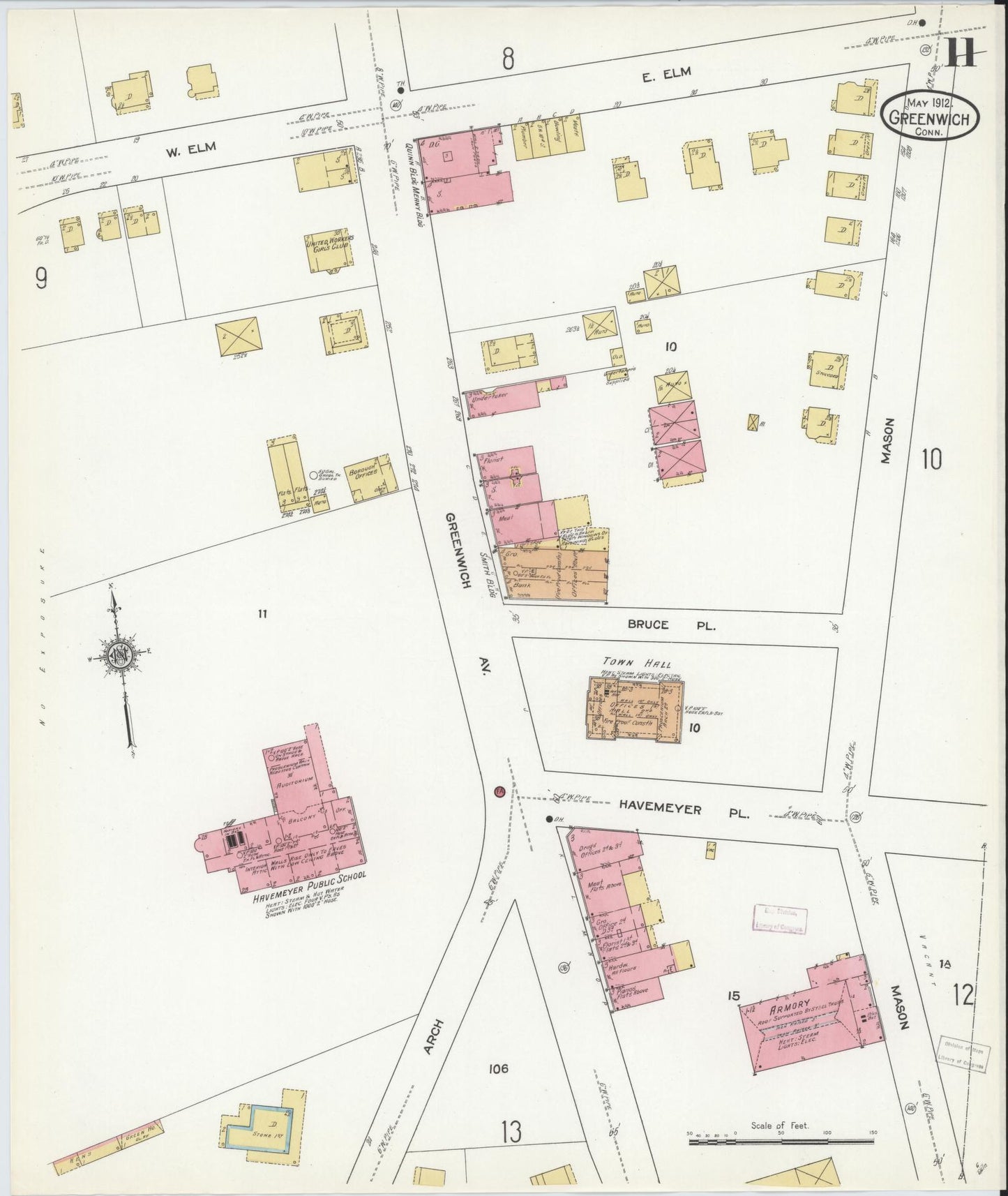 Sanborn Fire Insurance Map from Greenwich, Fairfield County, Connecticut (1912), Sheet #0011 - Complete Map Set gallery image, historic Sanborn map, vintage wall art, Connecticut Connecticut