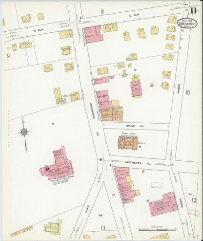 Sanborn Fire Insurance Map from Greenwich, Fairfield County, Connecticut (1912), Sheet #0011 - Complete Map Set gallery image, historic Sanborn map, vintage wall art, Connecticut Connecticut
